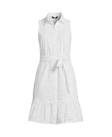 Lands' End Women's Sleeveless Eyelet Shirt Dress