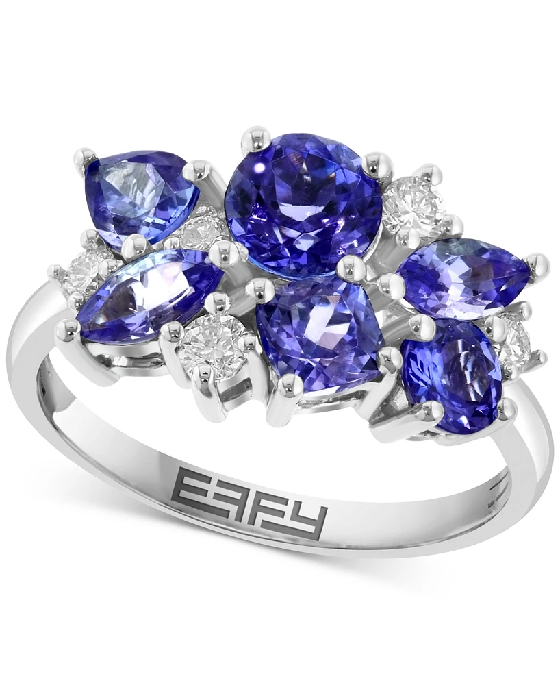 Effy Tanzanite (2-1/6 ct. t.w.) & Diamond (1/5 ct. t.w.) Mixed Cut Cluster Ring in 14k White Gold