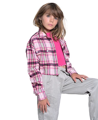 With Jules Big Girls Cropped Plaid Flannel Shacket