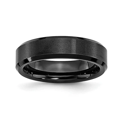 Chisel Black Ceramic Beveled Edge Brushed Wedding Band Ring