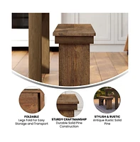 Merrick Lane Antique Solid Pine Folding Farmhouse Style Bench