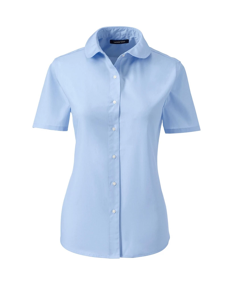 Lands' End Women's Short Sleeve Peter Pan Collar Broadcloth Shirt