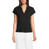 Lands' End Women's Linen Blend Johnny Collar Polo