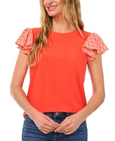 CeCe Women's Mixed-Media Flutter-Sleeve Knit Top