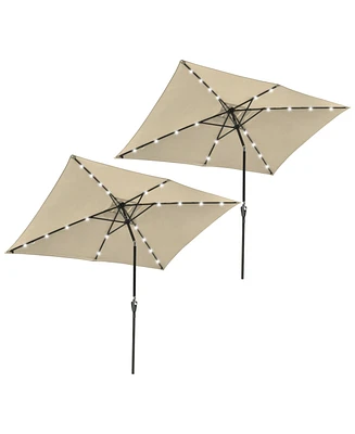 2Pack 10x6 Ft Solar Powered Patio Umbrella with Tilt Crank Aluminum Outdoor Yard