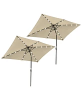Yescom 2Pack 10x6 Ft Solar Powered Patio Umbrella with Tilt Crank Aluminum Outdoor Yard