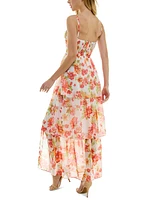 Bcx Juniors' Printed Sweetheart-Neck Chiffon Dress