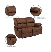 Bustle Back Loveseat With Two Built-In Recliners