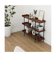 Merrick Lane Madison Industrial Style 3 Tiered Shelving Unit With Metal Frame And Raised Border - 35"H