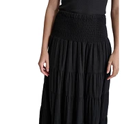 Dkny Jeans Women's Cotton Smocked-Waist Tiered Maxi Skirt