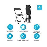 Plastic Folding Chair - 4 Pack 650Lb Weight Capacity
