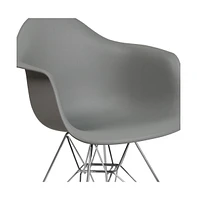 Emma+Oliver Plastic Accent Dining Chair With Arms And Chrome Base