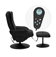 Emma+Oliver Massaging Multi-Position Plush Recliner Chair With Side Pocket And Ottoman