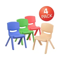 4 Pack Plastic Stackable Pre-k/School Chairs With 10.5"H Seat