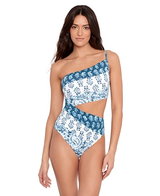 Lauren Ralph Women's Printmix One Shoulder Piece Swimsuit