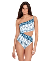 Lauren Ralph Women's Printmix One Shoulder Piece Swimsuit