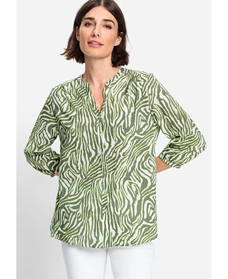 Olsen Women's Cotton Viscose 3/4 Sleeve Zebra Print Tunic Shirt