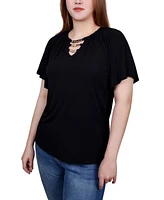 Ny Collection Raglan Sleeve Top with Chain Details