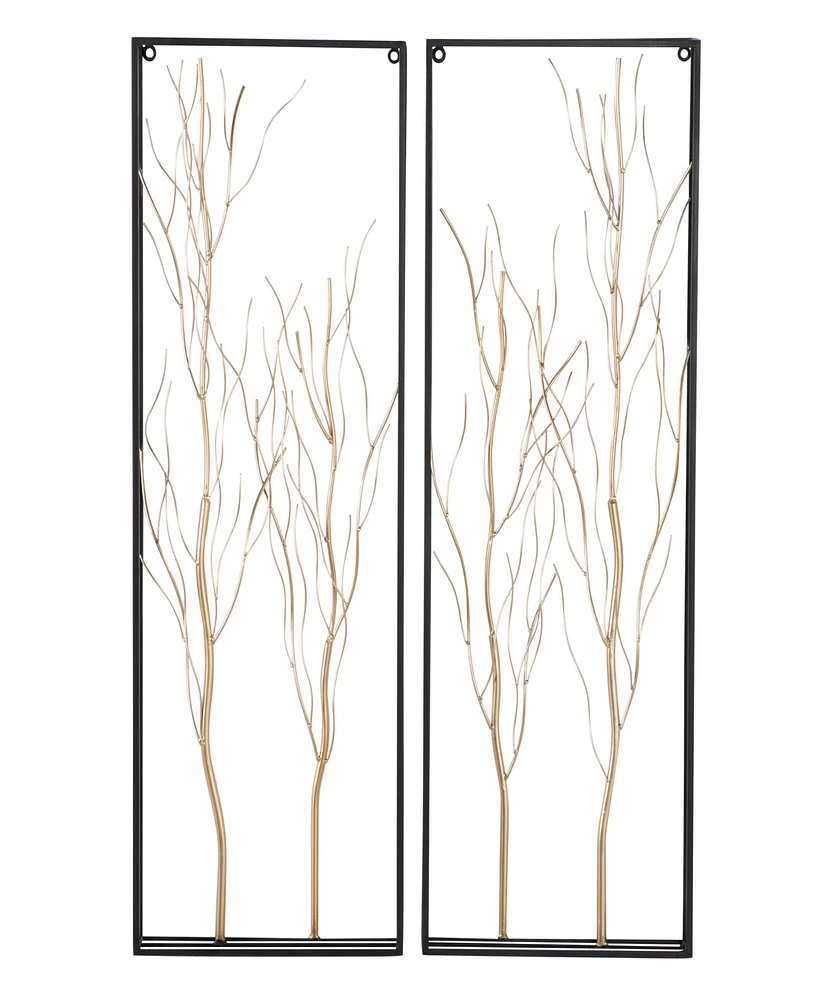 Rosemary Lane Gold Metal Tree Branch Wall Decor with Black Frame, Set of 2 13"W, 36"H