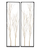 Rosemary Lane Gold Metal Tree Branch Wall Decor with Black Frame, Set of 2 13"W, 36"H