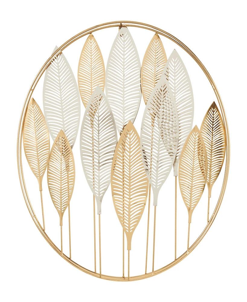 Rosemary Lane Gold Metal Leaf Metallic Wall Decor with Circular Frame and Silver Accents, 26" x 2" x 26"