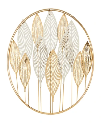 Rosemary Lane Gold Metal Leaf Metallic Wall Decor with Circular Frame and Silver Accents, 26" x 2" x 26"