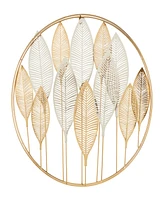 Rosemary Lane Gold Metal Leaf Metallic Wall Decor with Circular Frame and Silver Accents, 26" x 2" x 26"