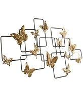 Rosemary Lane Gold Metal Butterfly Wall Decor with Black Open Rectangles, 42" x 2" x 23"
