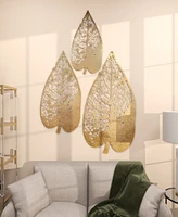 Novogratz Gold Metal Leaf Wall Decor with Laser Cut Detailing Set of 3 45", 36", 28"H