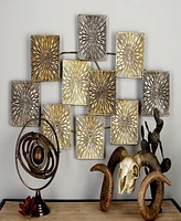 Rosemary Lane Gold Metal Sunburst Carved Overlapping Square Wall Decor, 43" x 3" x 24"