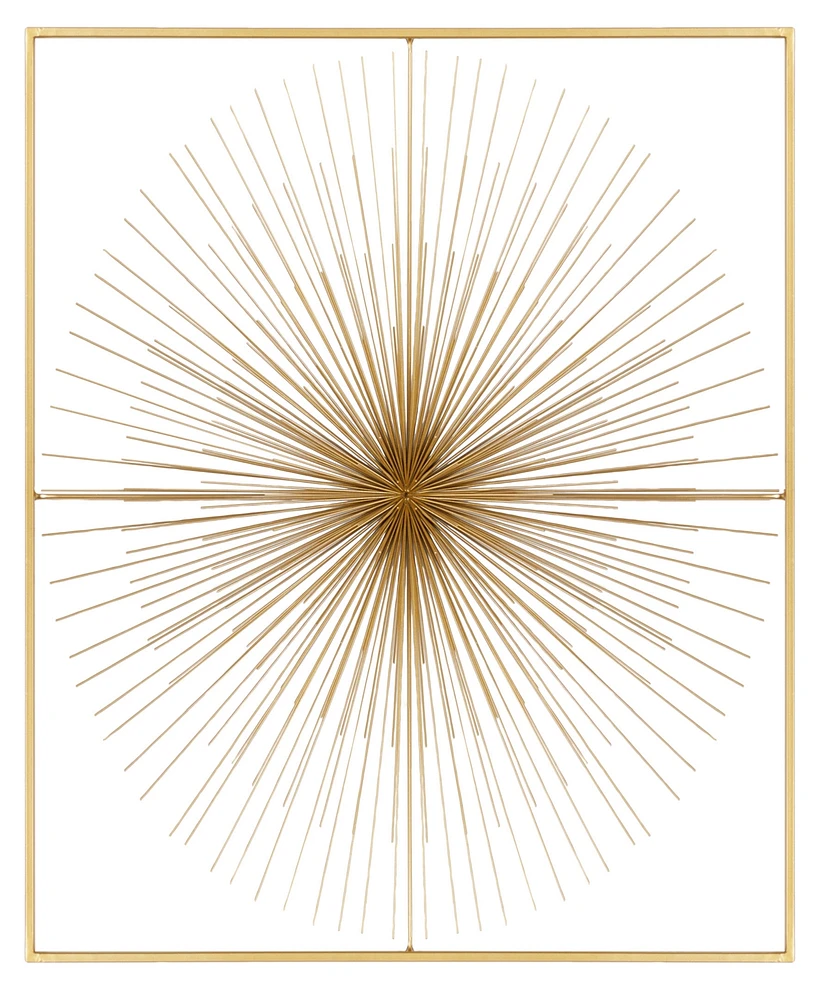 CosmoLiving by Cosmopolitan Gold Metal Starburst Large 3D Wall Decor with Square Frame, 36" x 3" x 36"