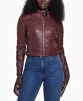 Guess Women's Faux-Leather Moto Jacket with Snap Collar