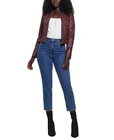 Guess Women's Faux-Leather Moto Jacket with Snap Collar