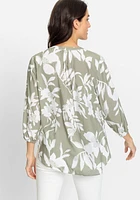 Olsen Women's Pure Viscose 3/4 Sleeve Abstract Floral Tunic Blouse