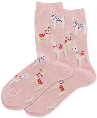 Hot Sox Women's Alpacas Printed Knit Crew Socks