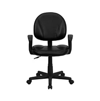 Emma+Oliver Mid-Back Leather Swivel Ergonomic Task Office Chair With Back Depth Adjustment And Arms