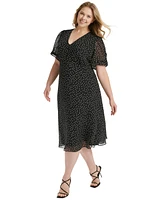 Dkny Plus Size Printed Chiffon V-Neck A-Line Dress