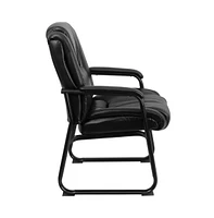 Emma+Oliver Big & Tall 500 Lb. Rated Leather Tufted Executive Side Reception Chair With Sled Base