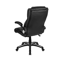 Emma+Oliver High Back Leather Executive Swivel Office Chair With Double Layered Headrest And Open Arms