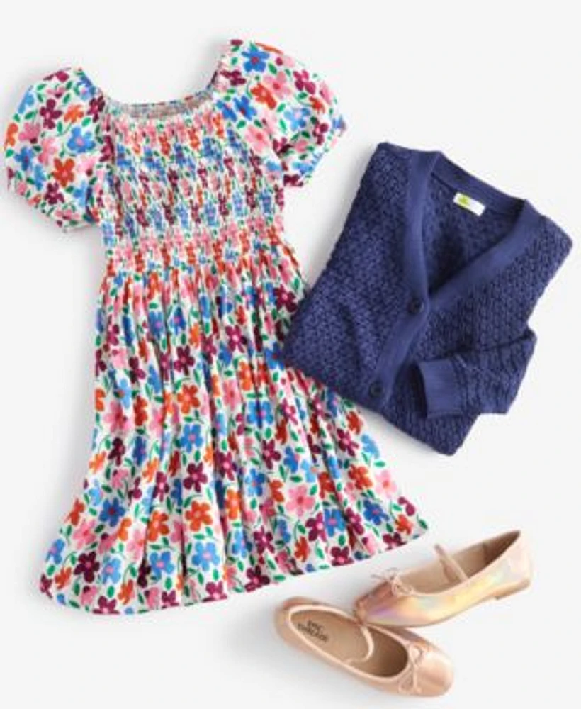 Epic Threads Little Big Girls Open Stitch Cardigan Floral Print Smocked Dress Ballet Flats Created For Macys