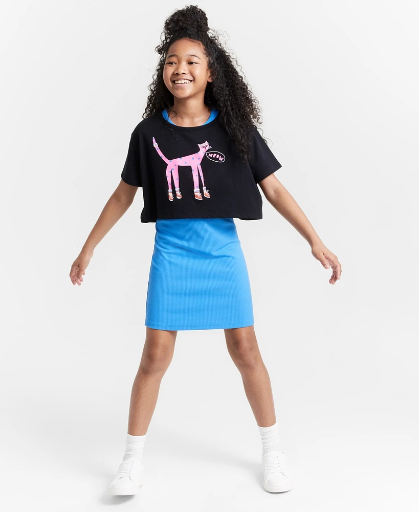 Epic Threads Girls Meow Top & Ribbed Dress, 2 Piece Set, Created for Macy's