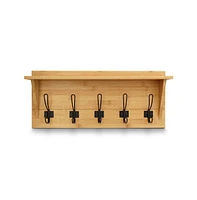 Rustic Wall Mounted Coat Rack Shelf - Wooden Country Style 24" Entryway With Hooks Solid Pine Wood For Entryway, Kitchen, Bathroom
