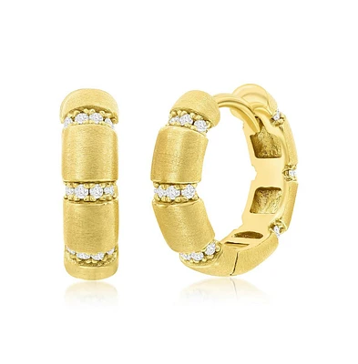 Simona Gold Plated Over Sterling Silver Lined Cz Matte 15mm Hoop Earrings