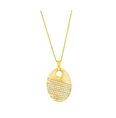 Simona Gold Plated Over Sterling Silver Large Oval Brushed Cz Pendant Necklace