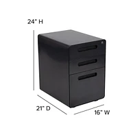 Emma+Oliver Ergonomic 3-Drawer Mobile Locking Filing Cabinet Storage Organizer