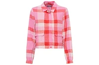 Olsen Women's 100% Linen Plaid Cropped Jacket