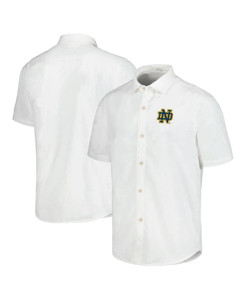 Tommy Bahama Men's White Notre Dame Fighting Irish Coconut Point Palm Vista IslandZone Camp Button-Up Shirt