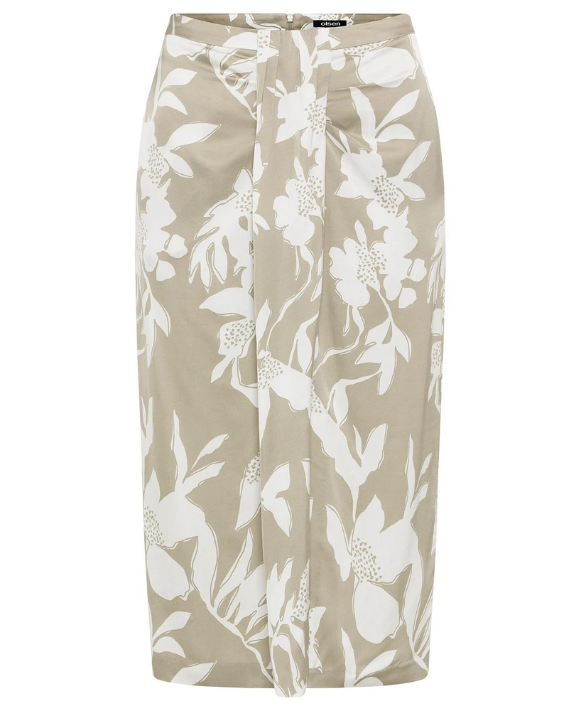 Olsen Women's Abstract Floral Drape Front Midi Skirt