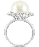 Effy Freshwater Pearl (12mm) & Diamond (1 ct. t.w.) Halo Statement Ring in 14k White Gold