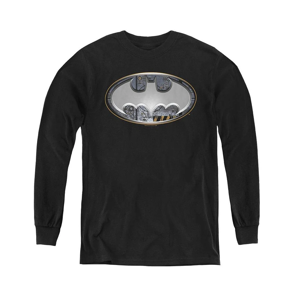 Batman Boys Youth Steel Wall Shield Long Sleeve Sweatshirts